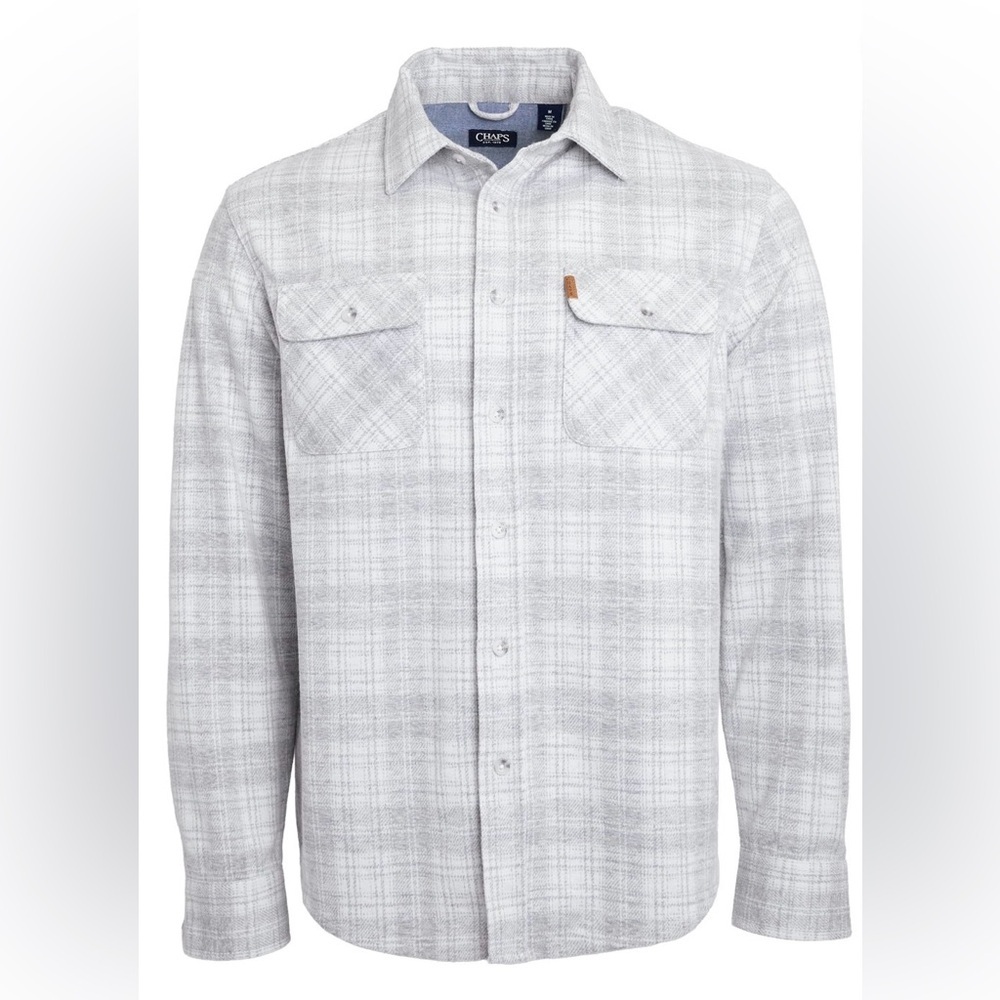 Chaps Men's Long Sleeve Knit Flannel Shirt Gray Plaid Size Small S NWT NEW